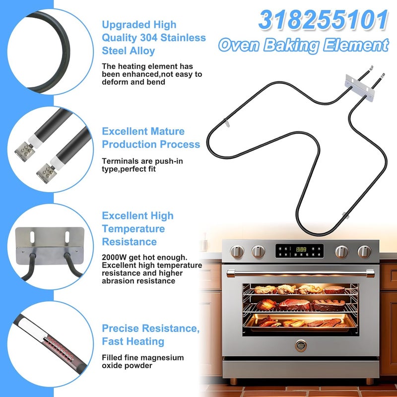 S-Union UPGRADED 318255101 Oven Heating Element Compatible with Frigidaire Tappan Kenmore Range Ovens Parts,318255101 Oven Bake Element Replacement 3016246 318255105 FFEW2425LSA FEB24S2ABA Heating Elements - Image 4